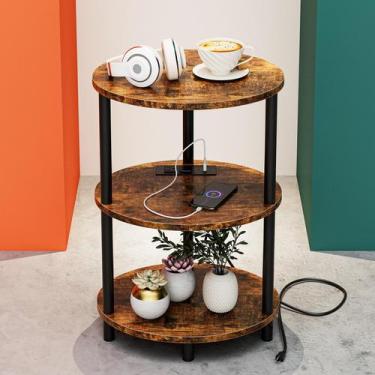 Imagem de Mesa lateral RISWER pequena redonda de 3 camadas com portas USB e toma