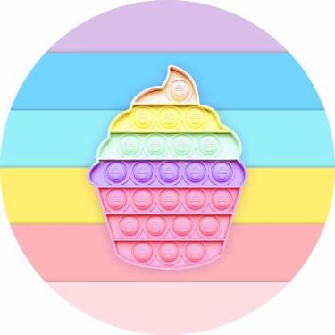 Imagem de Painel de Lona Redondo Pop It Fidget Toy Cupcake Arco Íris - Fabrika D
