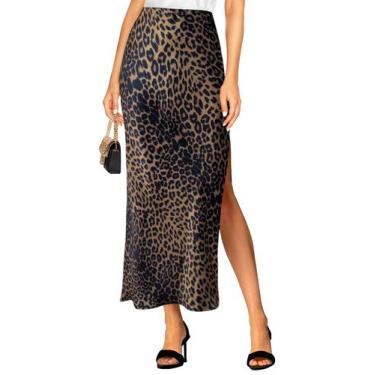 Imagem de Saia TEDDIFY Summer Satin Maxi de cintura alta, marrom leopardo