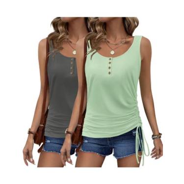 Imagem de Camisetas regatas femininas Zeagoo 2025, decote em U, franzido, pacote