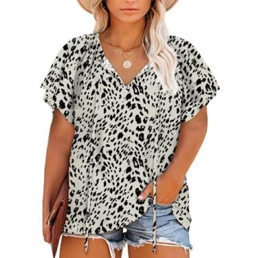 Imagem de Blusa feminina Eytino Plus Size Boho Floral com decote em V e manga cu