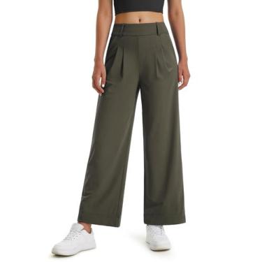 Imagem de Calças de trabalho de pernas largas Libin para mulheres, verde militar