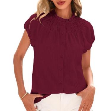 Imagem de Blusas casuais, roupas elegantes de verão, blusa feminina BTFBM, vinho