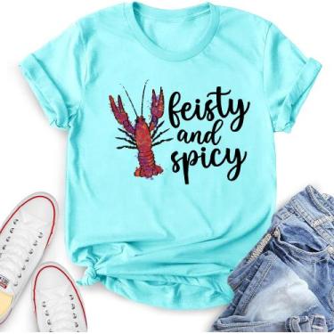 Imagem de Camiseta feminina YZMI Crawfish Spicy Quote Azure tamanho GG