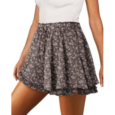 Imagem de Shorts Onlypuff Flowy Chiffon Ruffle Skorts cinza para mulheres