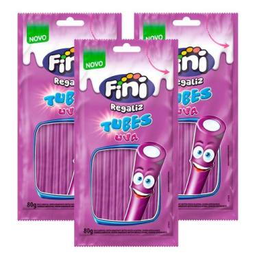 Imagem de Kit 3 Balas Fini Tubinho de Uva 80g