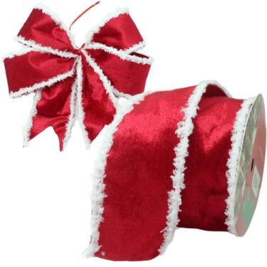 Imagem de Fita Aramada Metálica Decoração Natal Vermelho 6,3cm 9,14m - Genérico