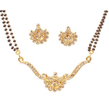 Imagem de Touchstone Conjunto de colar indiano de Bollywood bonito mangalsutra indiano tom dourado joia para mulheres