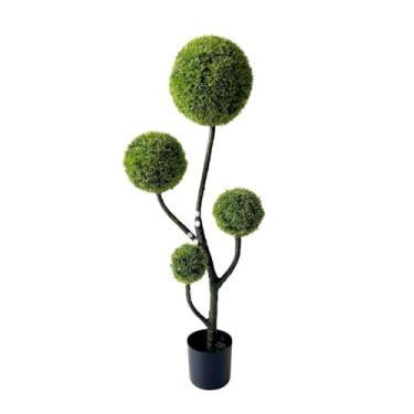 Imagem de Árvore de topiária artificial com vaso de grama, design removível para tronco de madeira natural, vegetação sintética realista, plantas decorativas para varanda frontal de Natal (120 cm)