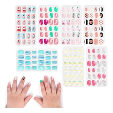 Imagem de Kit 120 Unhas Postiças Kids Infantil Teen Decoradas Esmaltes