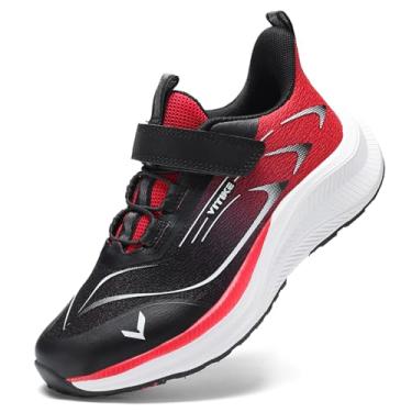 Imagem de JMFCHI Tênis esportivo de malha de malha para meninos e meninas, tênis de corrida leve e respirável para crianças, moda atlética, casual, Preto/Vermelho-8275, 21