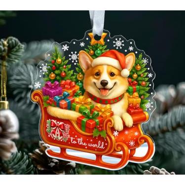 Imagem de Enfeite de Natal Corgi Acrílico - Cachorrinho Corgi no Trenó de Papai Noel - Animal de estimação fofo - Árvore de Natal - Presente para amantes de cães