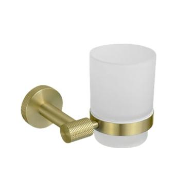 Imagem de Suporte de toalha de parede em aço inoxidável dourado escovado, suporte para papel higiênico, gancho para roupão, porta-copos, escova de vaso sanitário, acessórios para banheiro, porta-copos