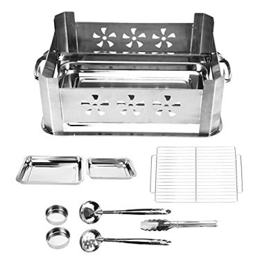 Imagem de Fogão de peixe grelhado de aço inoxidável portátil churrasqueira a carvão para piqueniques ao ar livre, acampamento, churrasqueira durável para mochila (sem estilo de ventilação removível)