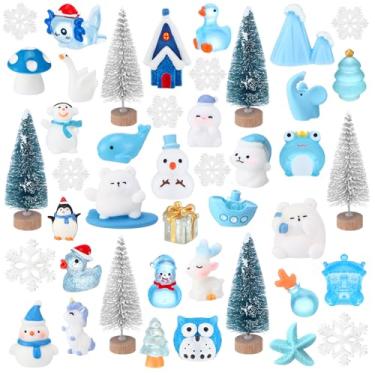 Imagem de Skylety 50 peças de miniaturas de Natal minúsculas mini resina Papai Noel boneco de neve, árvore de Natal, casa de bonecas, jardim, ornamentos de Natal para artesanato de globo de neve de Natal DIY