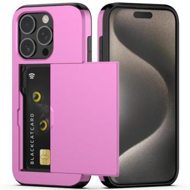 Imagem de Nvollnoe Capa compatível com iPhone 15 Pro com suporte para cartão, capa protetora de camada dupla à prova de choque com compartimento para cartão oculto, carteira fina para mulheres e homens 6,1