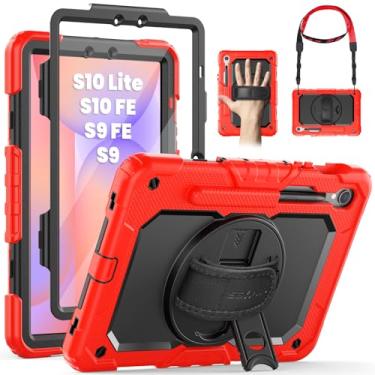 Imagem de SEYMAC Capa para Samsung Galaxy Tab S10 Lite / S10 FE/ S9 FE/ S9 5G (10,9 polegadas/11 pol.), capa protetora resistente à prova de choque com protetor de tela, suporte giratório, alça de mão e suporte