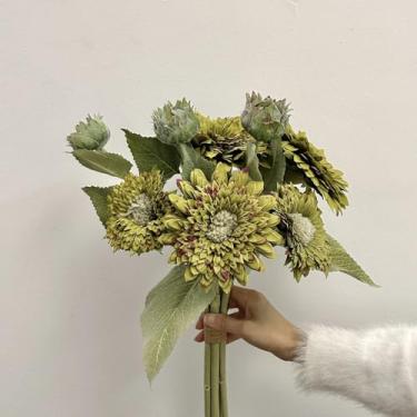 Imagem de Buquê de Girassol Artificial, Flor de Seda para Decoração de Casa, Acessórios, Buquê de Noiva para Casamento, Festa, Flores Falsas, Enfeites (Verde)