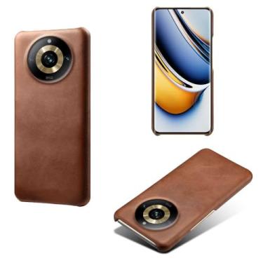 Imagem de Capa para OPPO Realme 11 Pro PLUS 5G,Proteção contra quedas,Casca de volta de cor sólida simples,Design de couro de imitação de plástico-Brown