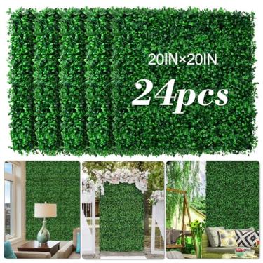 Imagem de AOKIIE 24 peças de painéis de fundo de parede de grama artificial de 50 x 50 cm, painéis de buxo perene falso com proteção UV, cerca viva verde para ambientes internos e externos, jardim, pátio,