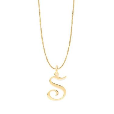 Imagem de Colar Rommanel Banhado Ouro Letra S Grande Elo Grumet 42cm