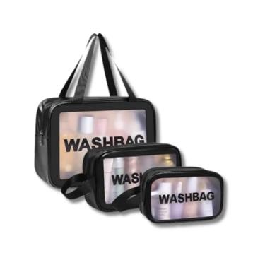 Imagem de Kit Necessaire Premium Impermeável – 3 Tamanhos - Transparente para Viagem, Academia e Organização de Cosméticos