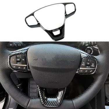 Imagem de XITER Capa decorativa de volante ABS acabamento interior adesivo acessórios para Ford Escape 2020 2021 2022 2023 2024 2025, fibra de carbono