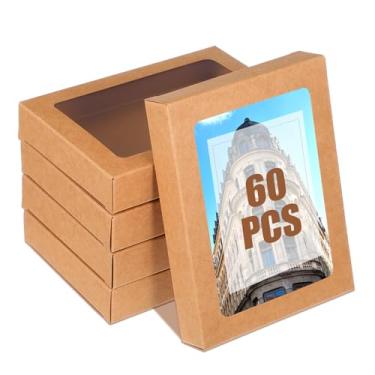 Imagem de Caixa organizadora de 60 peças para cartões comemorativos com janela de PVC transparente – Caixas de papel de 11 x 15 x 2,5 cm para armazenamento de cartões fotográficos, organizador de cartões de