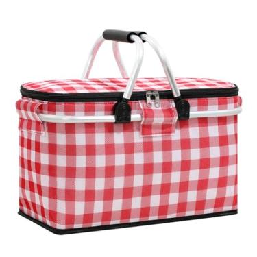 Imagem de Cesta Piquenique Térmica 30L - Isolante Térmico Camping com Folha de Alumínio e Capacidade Generosa (Vermelho,30 Litros)