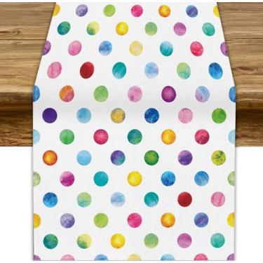 Imagem de Caminho de mesa de confetes, círculos coloridos em aquarela, arco-íris, bolinhas, para casa, cozinha, jantar, decoração de festas, feriados, 33 x 178 cm