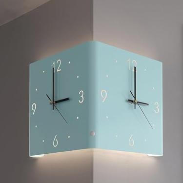 Imagem de Relógios de parede, novo relógio de parede LED para sala de estar, relógio de parede de canto de dois lados com arco criativo, relógio de parede de canto digital, relógio de parede mudo de instalação