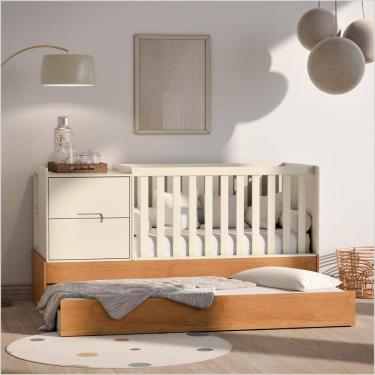 Imagem de Berço Laqueado 100% MDF Formare C/ Gavetas e Nicho Off White Freijó 61510 Matic Moveis