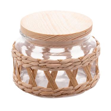 Imagem de Pote Porta Mantimentos de Vidro Decorado C/Sisal e Tampa Hermética de Madeira 350ml Wolff
