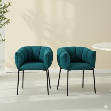 Imagem de Kit 2 Cadeiras para Sala de Jantar Estofadas com Base de Aço Joy Azul Entardecer