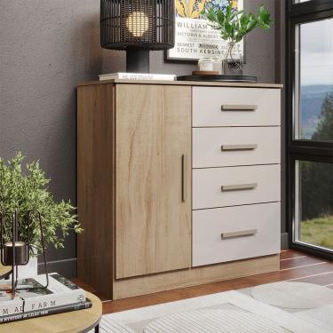 Imagem de Comoda Sapateira 1 Porta 4 Gavetas para Quarto com Corredicas Telescopicas Puxadores Modernos