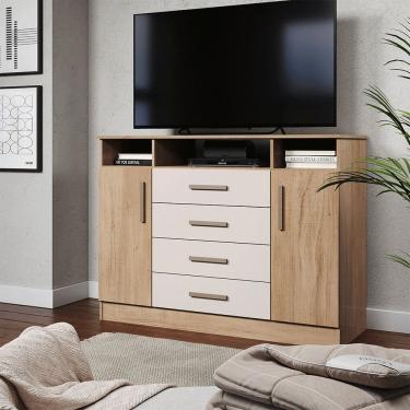 Imagem de Comoda Sapateira Grande 2 Portas 4 Gavetas com Nichos para Quarto Corredicas Telescopicas Design Moderno