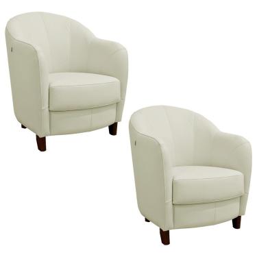 Imagem de Kit 2 Poltronas Decorativas Sala de Estar Pés Madeira Kairós Couro Off White - Gran Belo
