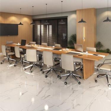 Imagem de Mesa Reunião Escritório 12 Lugares com Caixa de Tomada, Tampo Engrossu