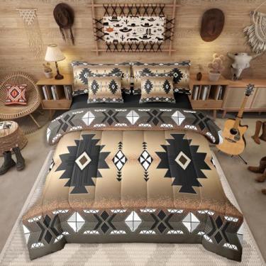 Imagem de Erosebridal Jogo de cama solteiro com estampa de asteca ocidental asteca, nativo, tribal, étnico, boêmio, geométrico, sudoeste, étnico americano, nativo, para adultos, marrom e preto