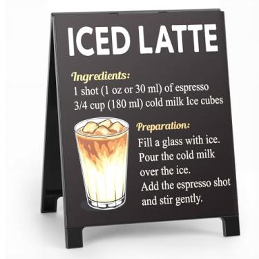 Imagem de Placa de café com leite gelado para decoração rústica de café para casa, café, bar, placa para amantes de cafés, acessórios de carrinho de cozinha, presentes de Natal para barista, homens e mulheres