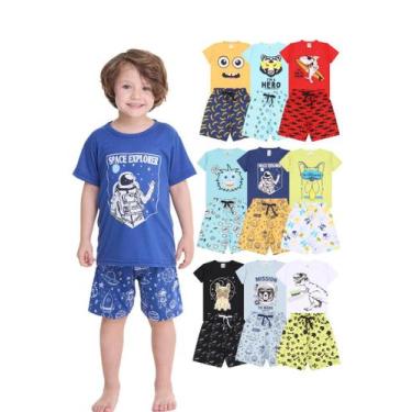 Imagem de Kit 4 Peças de Pijamas Curto Infantis para Meninos Confortáveis e Chei