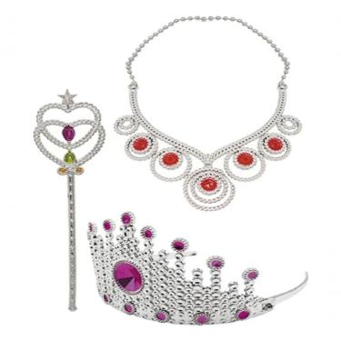 Imagem de Kit Acessórios Princesa Infantil Coroa Colar Bracelete Festa