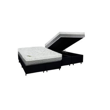 Imagem de Cama Box Baú Queen Suede + Colchão Aspen Espuma D33 Luckspuma Super Firme 158x198x62 Preto