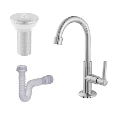 Imagem de Kit para Banheiro com Torneira Cromada ABS, Válvula 7/8 e Sifão para Cuba Lavatório