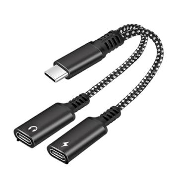 Imagem de elpha Divisor USB C, 1 em 2 Dual USB C Tipo Fone de Ouvido e Adaptador de Carregador, Adaptador de Áudio Tipo C com Cabo Dongle de Carregamento Rápido PD 60W para iPhone 17/16/15 Série Galaxy S25 S24