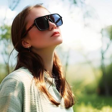 Imagem de Óculos de sol feminino masculino aviador moderno retrô óculos de sol armação quadrada grande, Preto