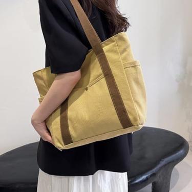 Imagem de Bolsa feminina 2025 com compartimentos, bolsa grande de lona, bolsas transversais, trabalho, Açafrão, 15.7X11.8X3.93IN, Casual