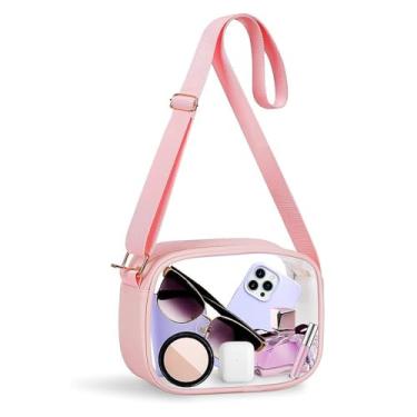 Imagem de Bolsas transversais transparentes, bolsas de ombro transparentes, pequena bolsa transparente com alça de ombro ajustável na frente, rosa, Simplicidade