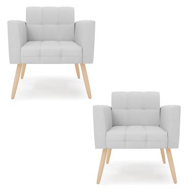 Imagem de Kit 2 Poltronas Elisa Linho Cinza A05 Pés Palito Natural - D'Rossi
