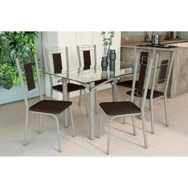 Imagem de Conjunto: Mesa Sala Jantar Elba C- Tampo De Vidro 150cm E 6 Cadeiras Florença Niquel - Courano Marrom - Kappesberg